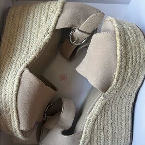 Marc Fisher Tan Espadrille Wedge Sandals